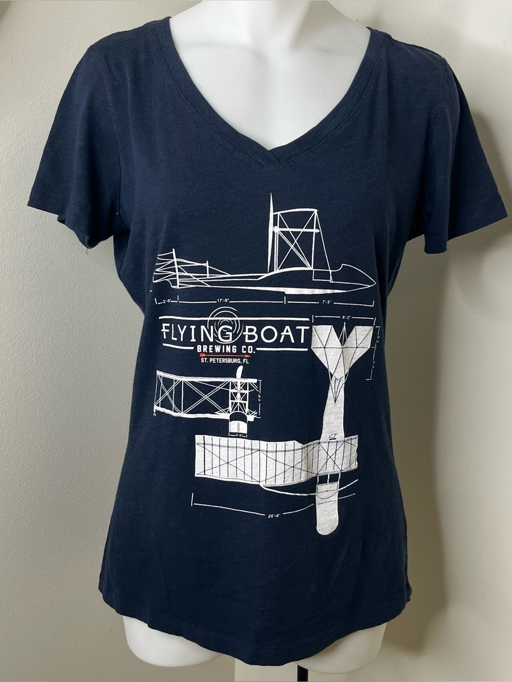 SUMMER CLEARANCE! Navy Vneck Flying Boat Brewing Co St Pete, FL  Graphic Tee